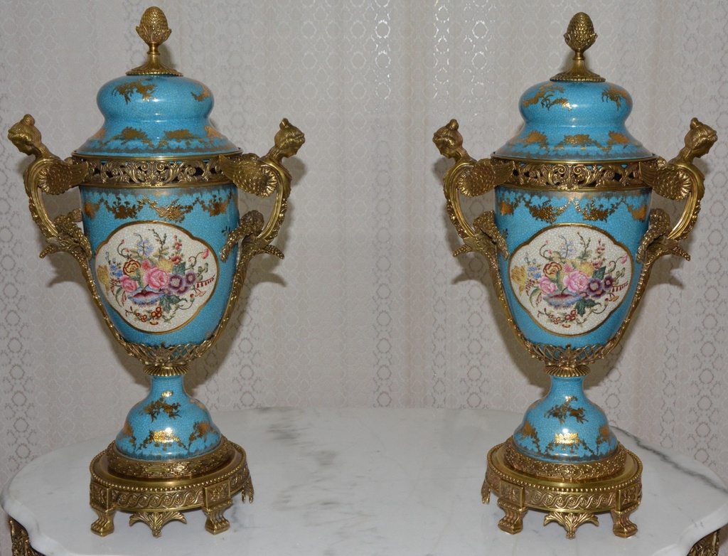 Zámecké porcelánovo-bronzové vázy-pár-UNIKÁT