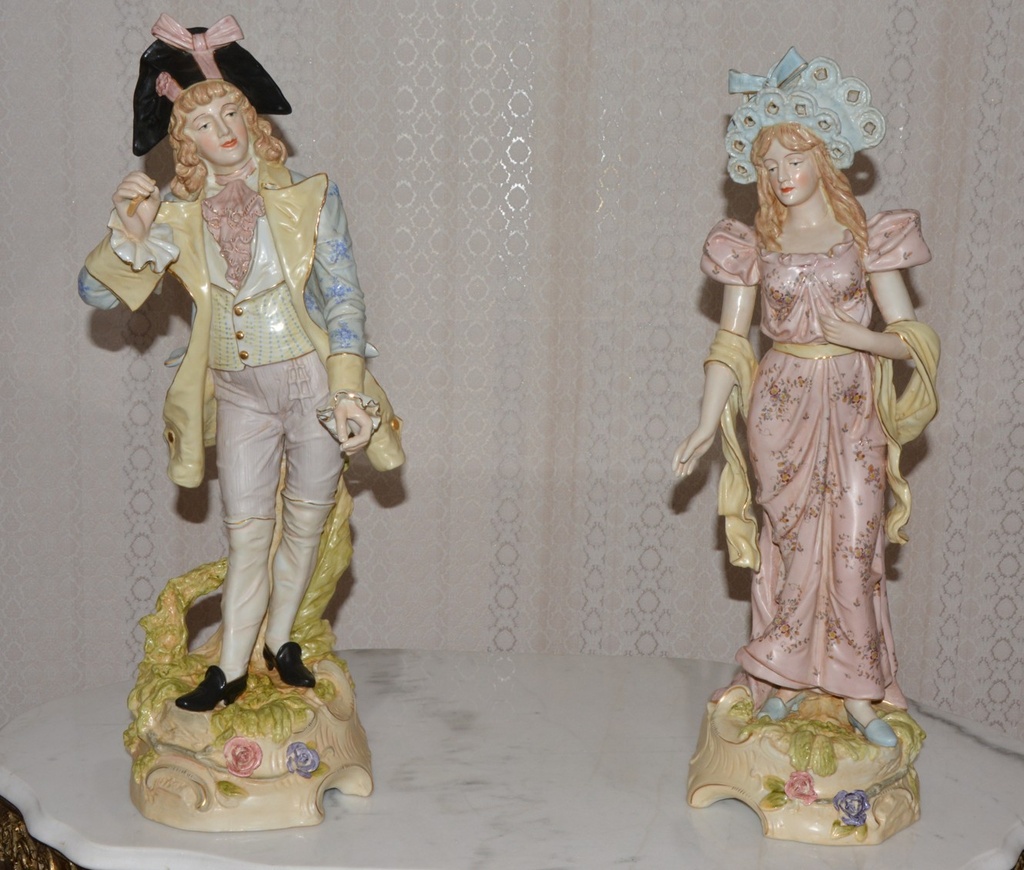 Zámecké porcelánové sochy-Pán s dámou-Velké-UNIKÁT
