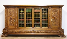 Starožitná řezbovaná knihovna s erby - 360 cm