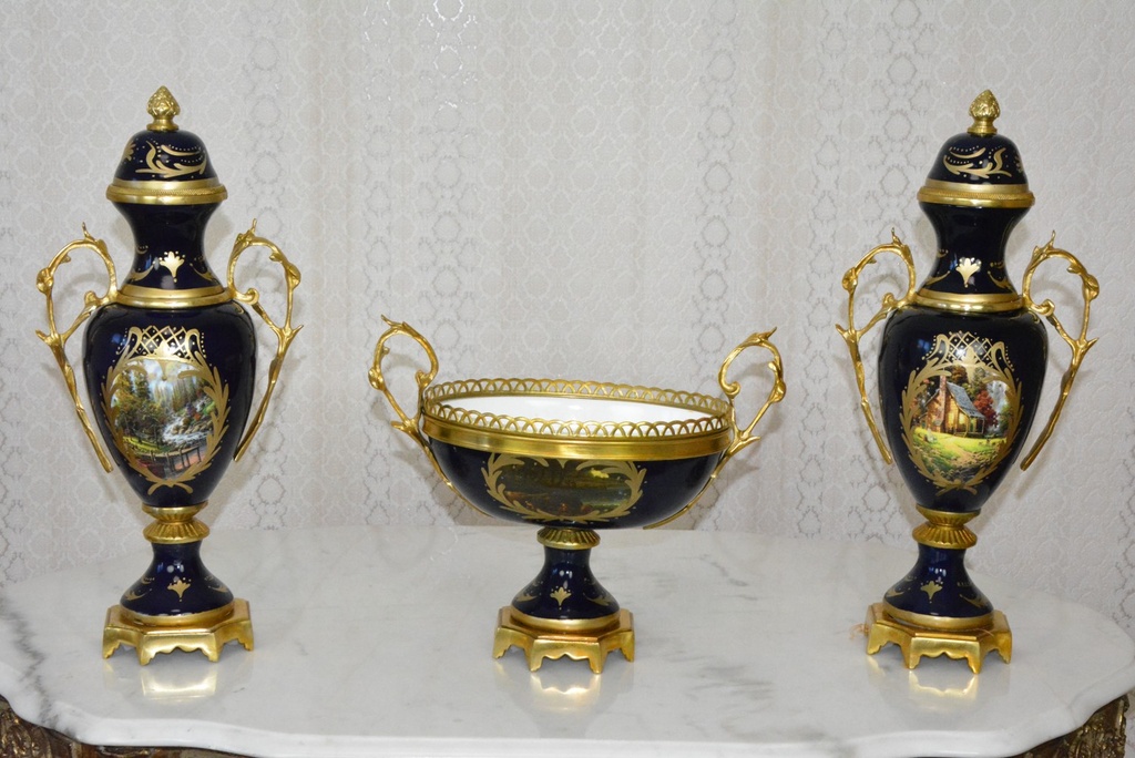 Zámecká sada - vázy a mísa - porcelán + bronz