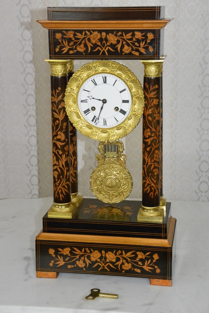 Starožitné sloupové hodiny France r 1840-Intarzie