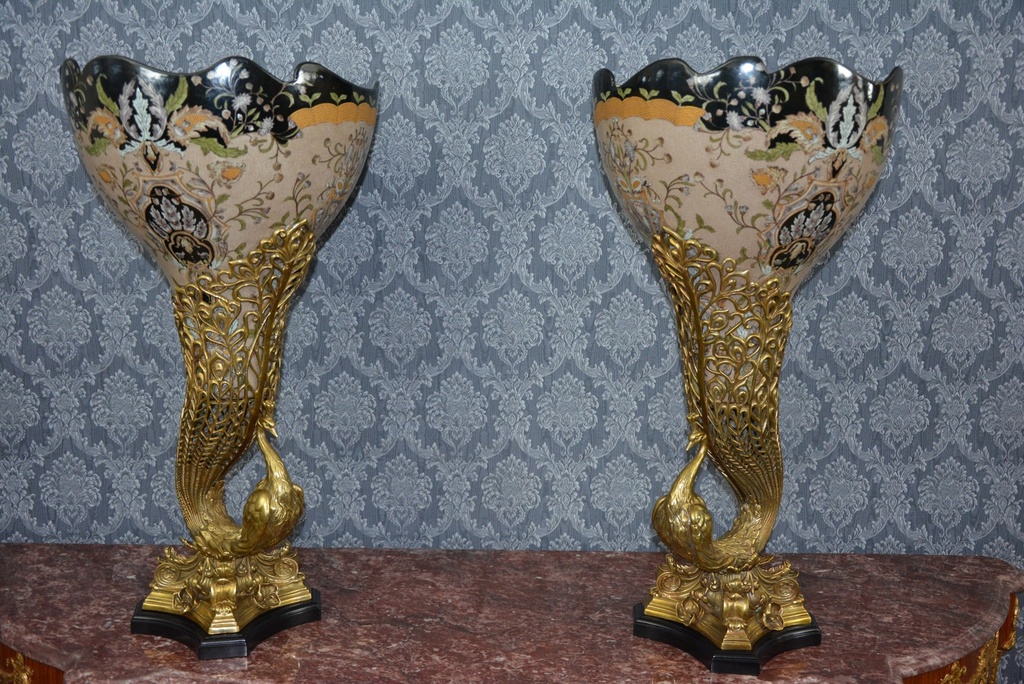 Zámecké porcelánovo-bronzové mísy s pávy-UNIKÁT