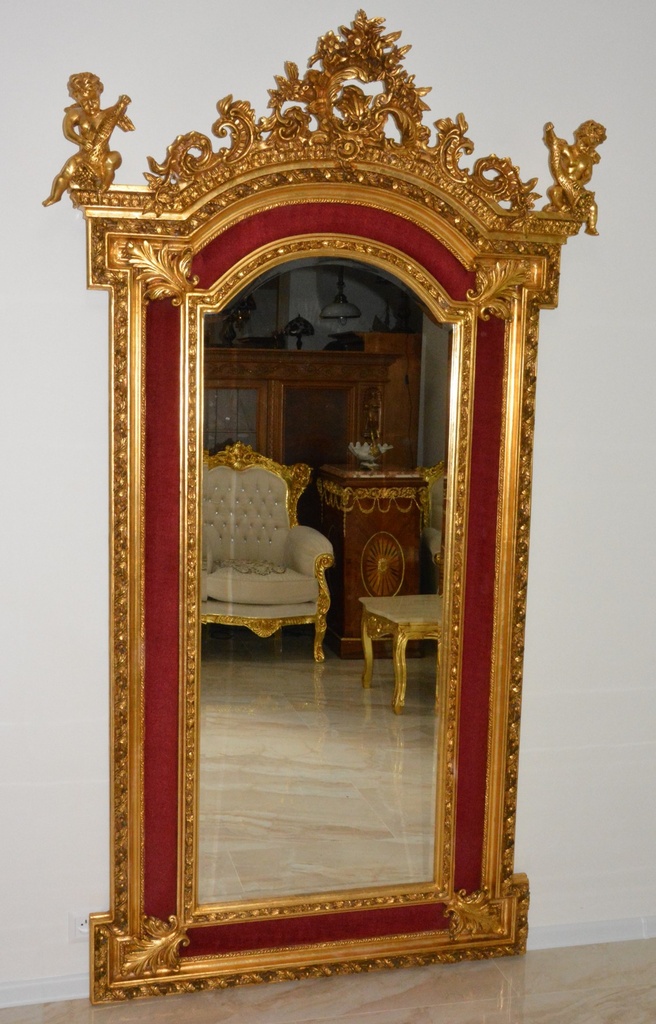 Zámecké zrcadlo s amorky - 243 cm - čalouněné