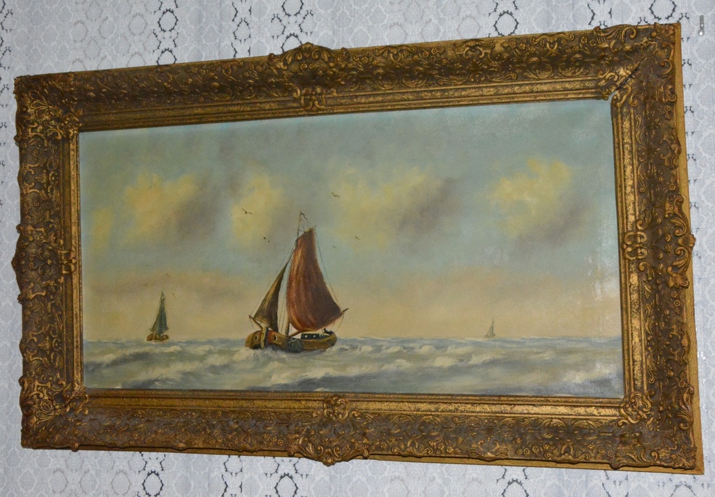 Starožitný obraz - Lodě - olej na plátně