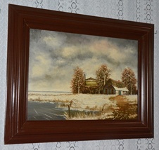 Starožitný obraz - Zimní krajina - olej na plátně