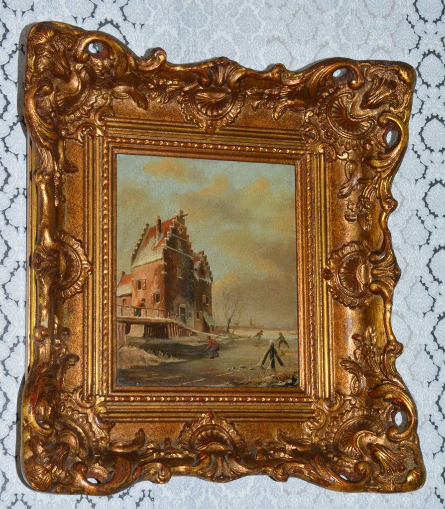 Starožitný obraz - Na řece - olej na desce