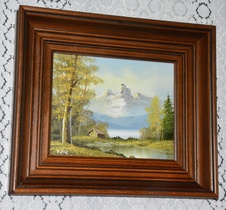 Starý obraz - Krajina s horami - olej na desce