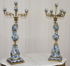 Zámecké svícny s papoušky - porcelán + bronz-83 cm