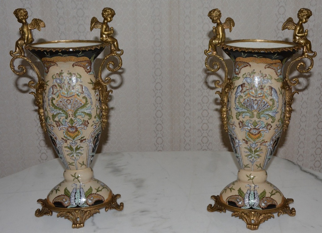 Zámecké vázy s amorky - porcelán + bronz