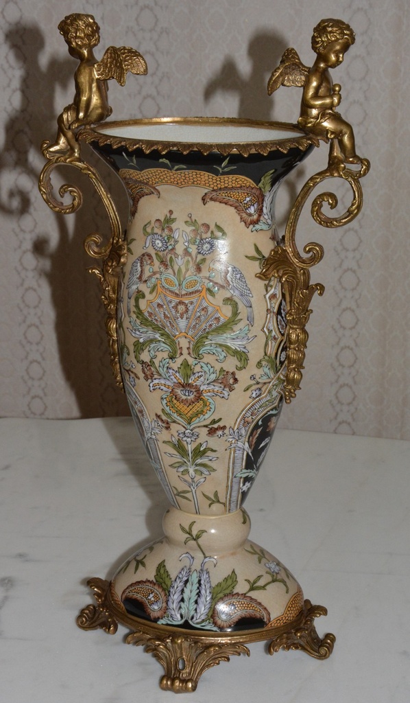 Zámecká váza s amorky - porcelán + bronz