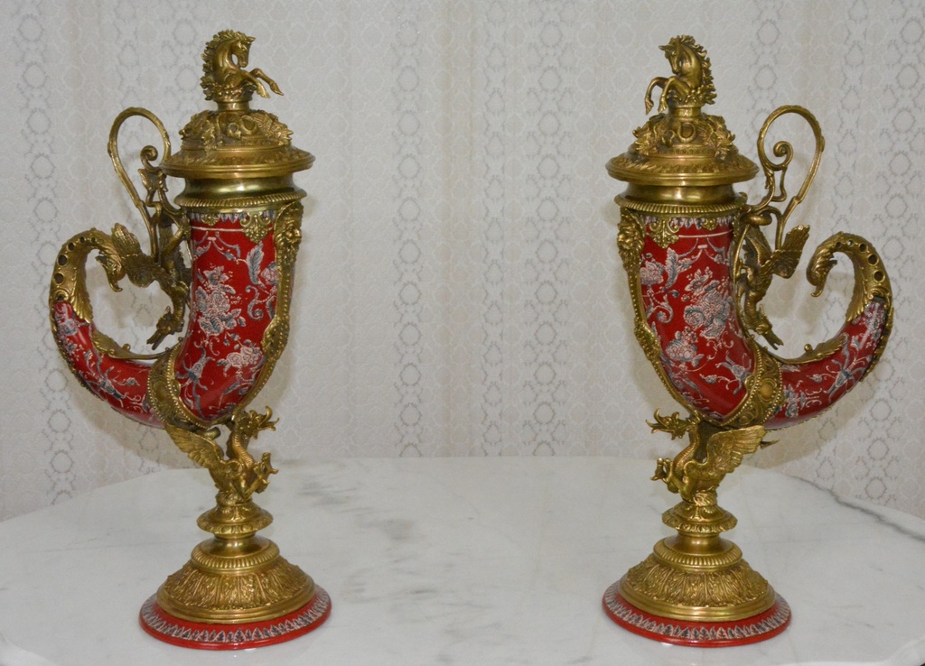 Zámecké dózy - rohy - porcelán + bronz - UNIKÁT