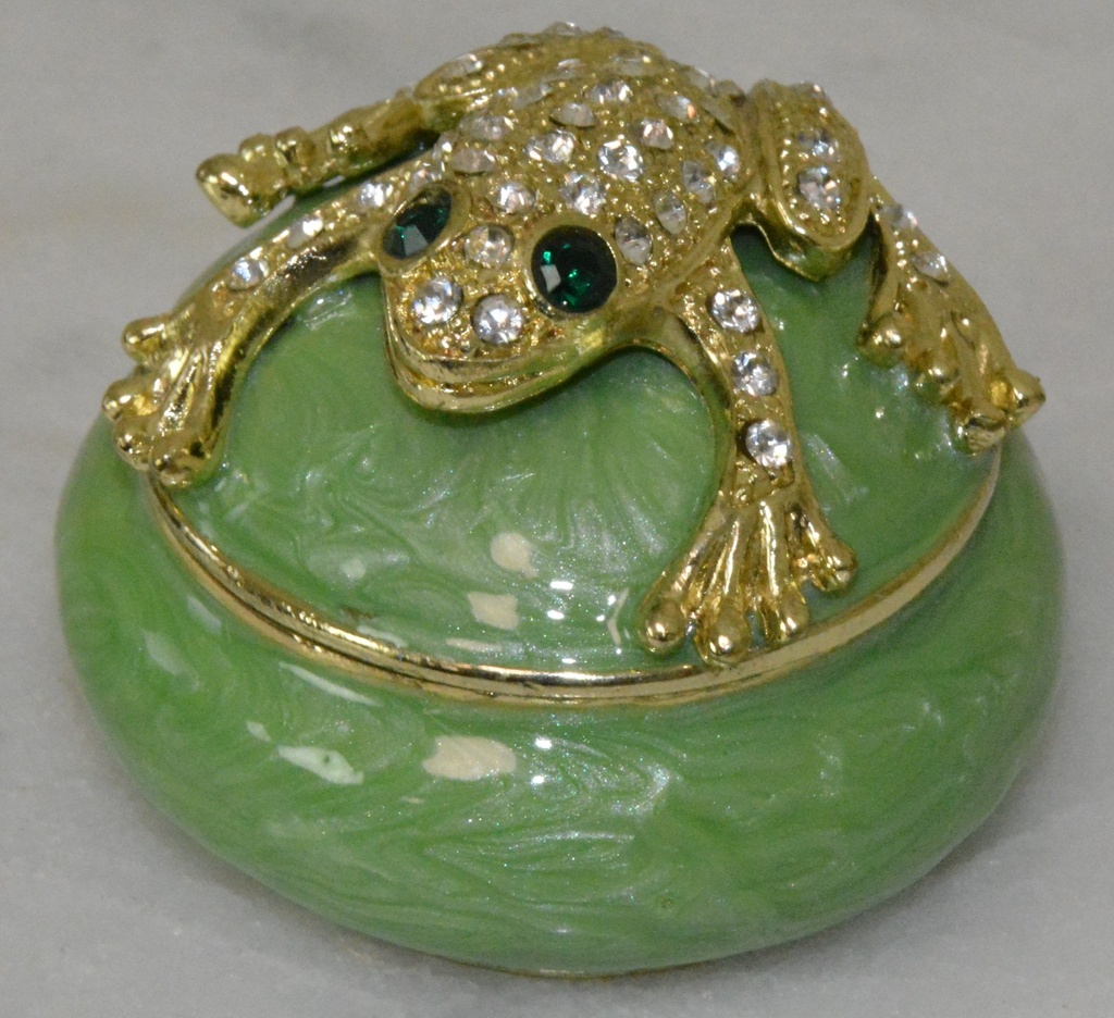 Mosazná dózička s žábou - ručně zdobená