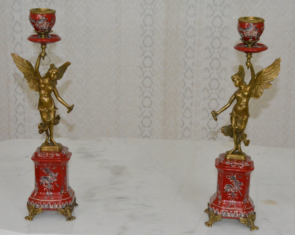 Zámecké svícny s bohyněmi - porcelán + bronz