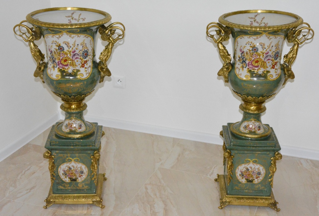 Zámecké vázy - porcelán + bronz XXL - UNIKÁT