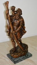 Starožitná dřevěná socha - Muž a dítě - 105 cm