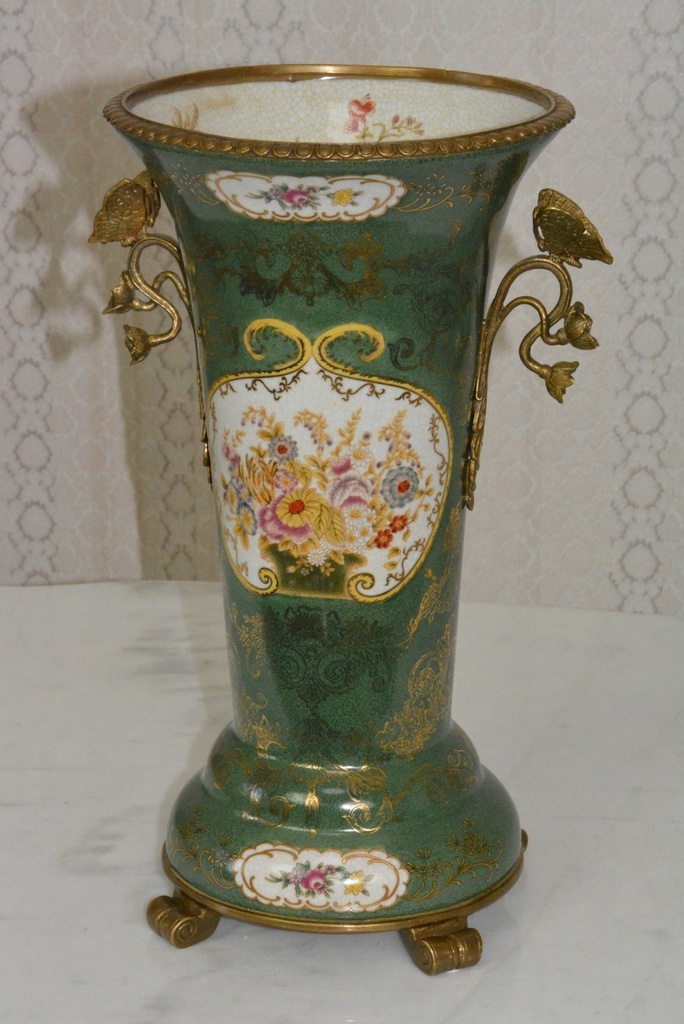 Zámecká váza s motýly - porcelán + bronz