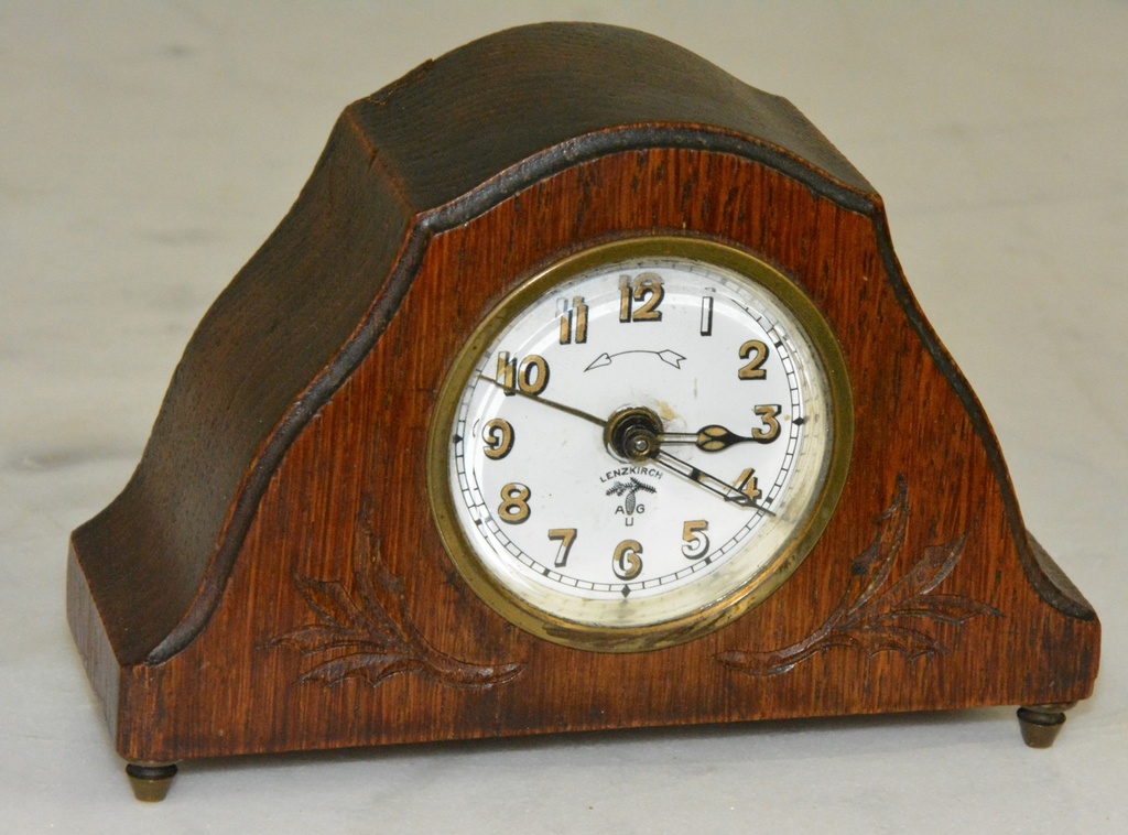Starožitné krbové hodiny Lenzkirch s budíkem