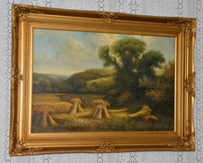 Zámecký obraz - Žně - olej na plátně