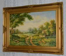 Zámecký obraz-Krajina s chalupou - olej na plátně