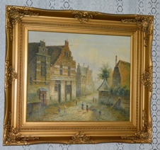 Zámecký obraz - Předměstí - olej na plátně