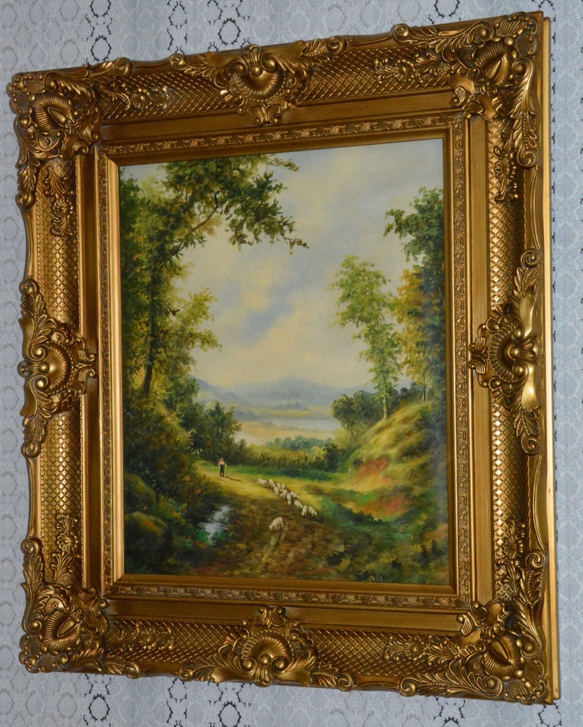 Zámecký obraz - Na pastvě - olej na plátně