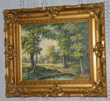 Zámecký obraz-Krajina s chalupou - olej na plátně