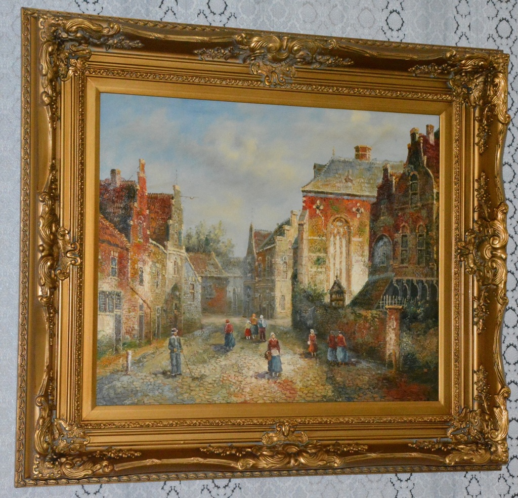 Zámecký obraz - Město - olej na plátně