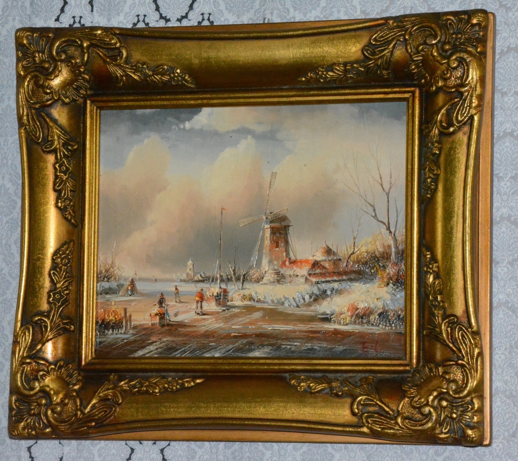 Zámecký obraz - Zima - olej na desce