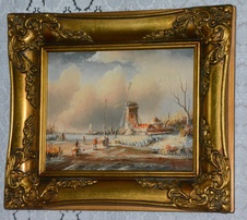 Zámecký obraz - Zima - olej na desce