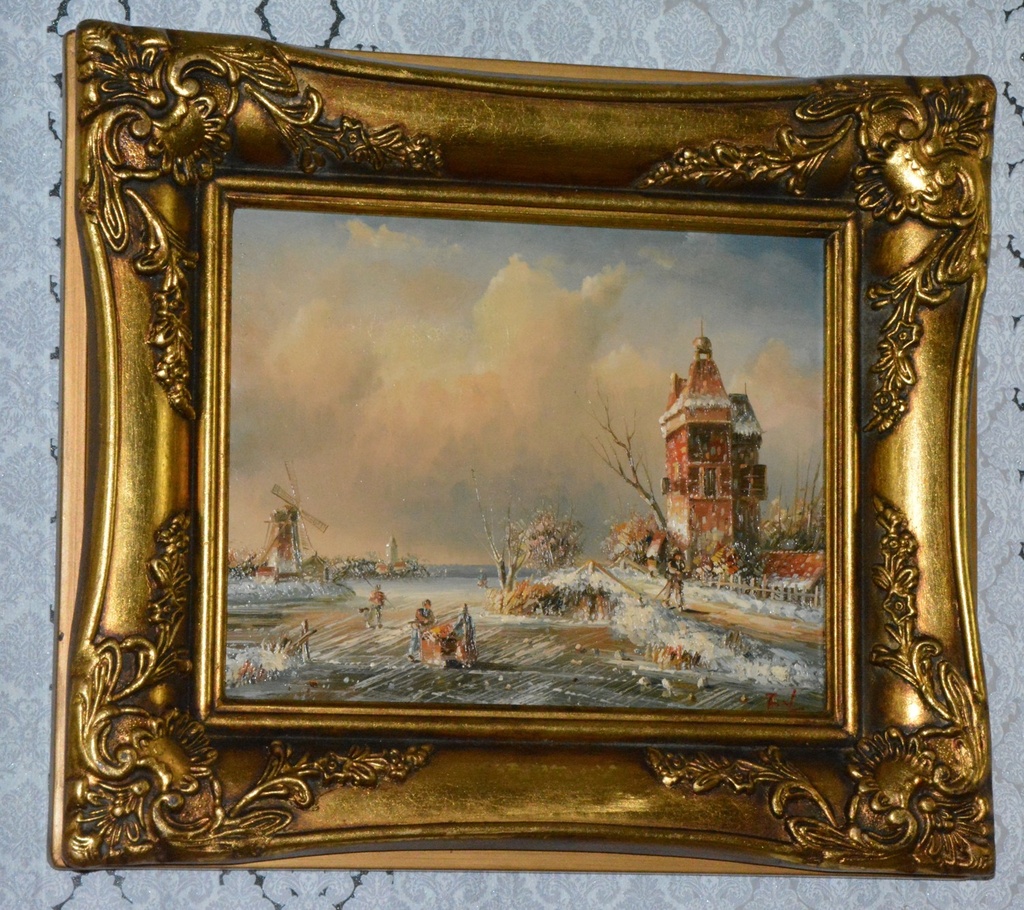 Zámecký obraz - Zima - olej na desce