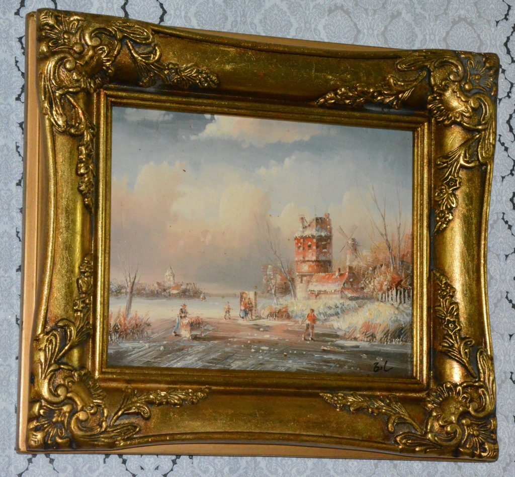 Zámecký obraz - Zima - olej na desce