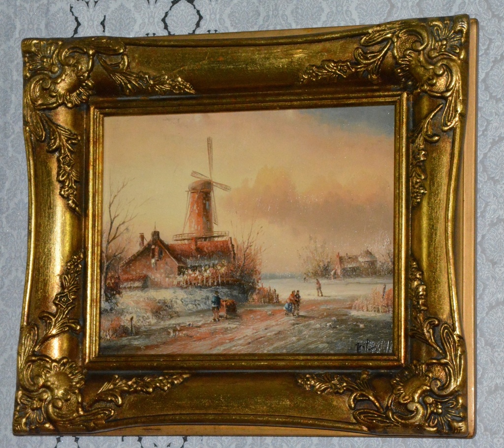 Zámecký obraz - Zima - olej na desce