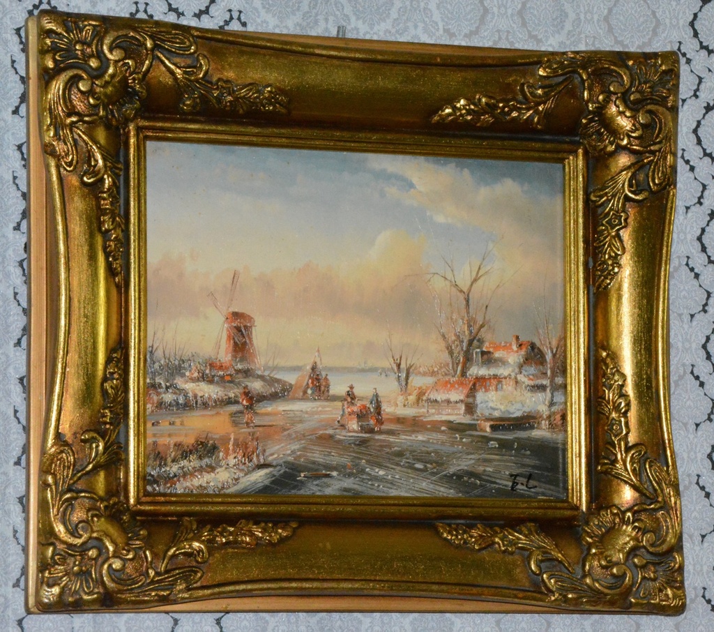 Zámecký obraz - Zima - olej na desce