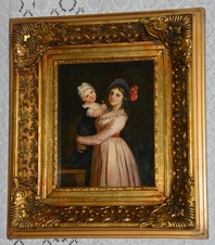 Zámecký obraz - Matka s dcerou - olej na desce