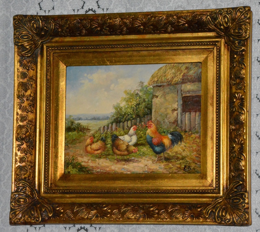 Zámecký obraz - Na dvorku - olej na desce