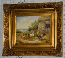 Zámecký obraz - Na dvorku - olej na desce