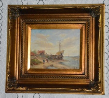  Zámecký obraz - Venkov u vody - olej na desce