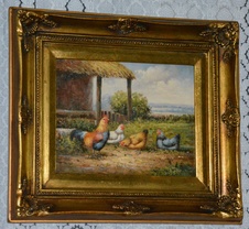 Zámecký obraz - Na dvorku - olej na desce