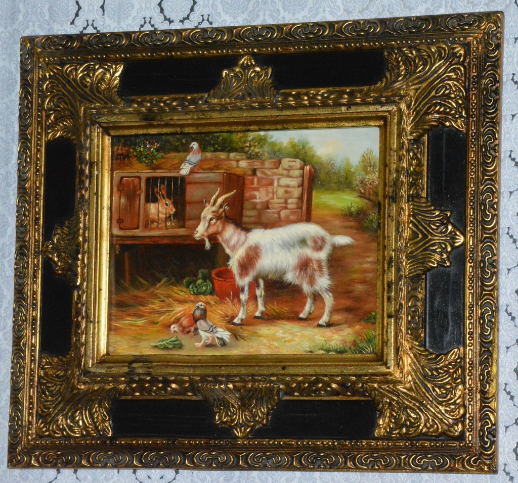 Zámecký obraz - Na dvorku - olej na desce