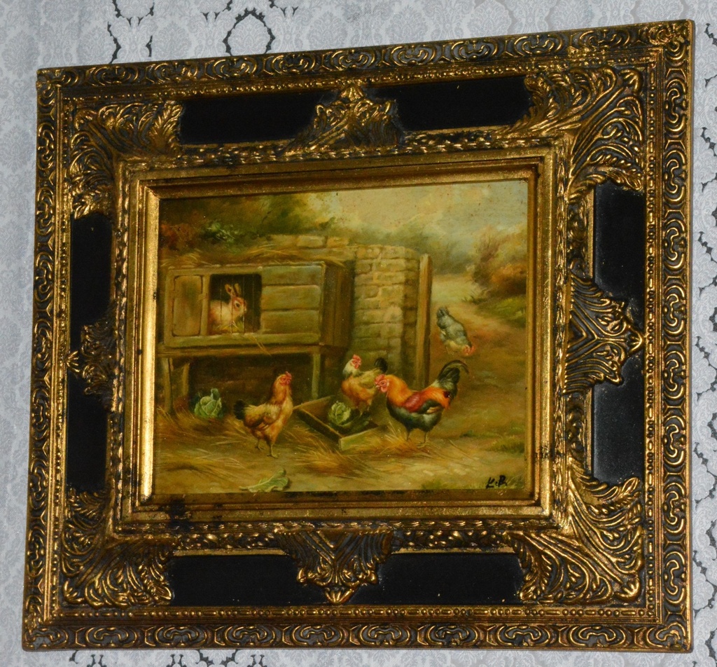 Zámecký obraz - Na dvorku - olej na desce