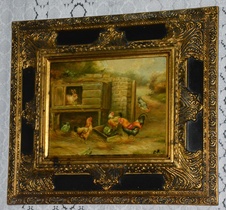 Zámecký obraz - Na dvorku - olej na desce