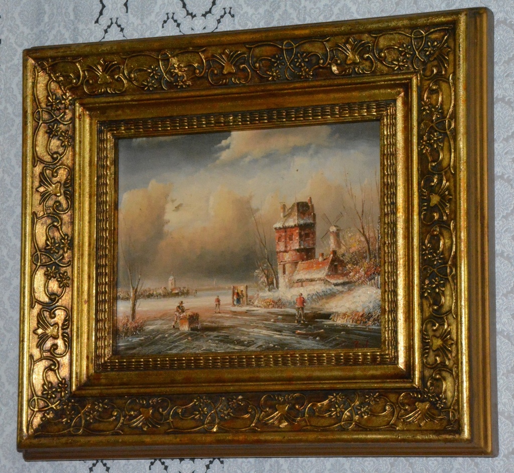 Zámecký obraz - Zima - olej na desce