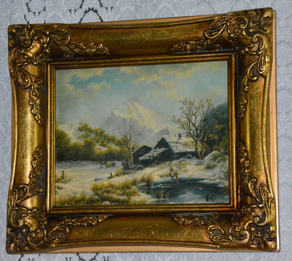 Zámecký obraz - Zima-venkov - olej na desce