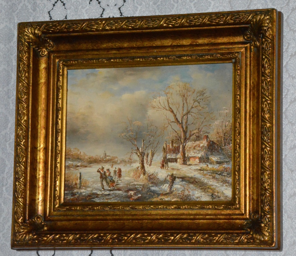 Zámecký obraz - Zima - olej na desce