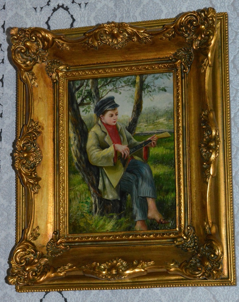 Zámecký obraz - Muzikant - olej na desce