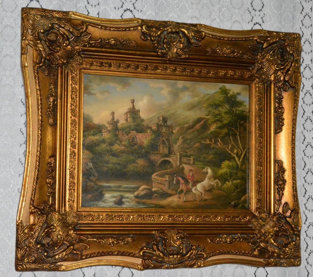 Zámecký obraz - Pod hradem - olej na desce