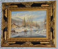 Zámecký obraz - Zima - olej na desce