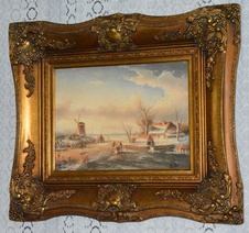 Zámecký obraz - Zima - olej na desce