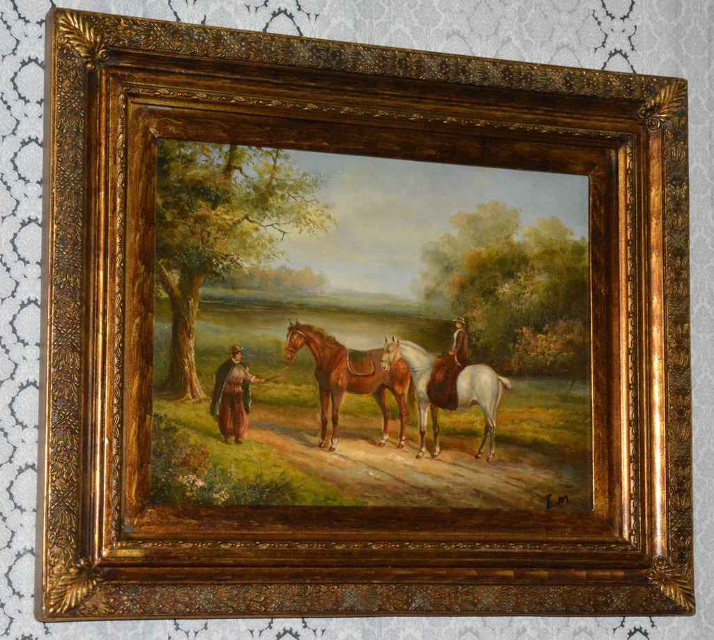 Zámecký obraz - Koně - olej na desce