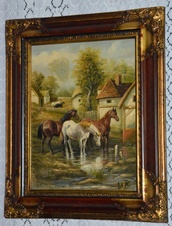 Zámecký obraz - Koně - olej na desce